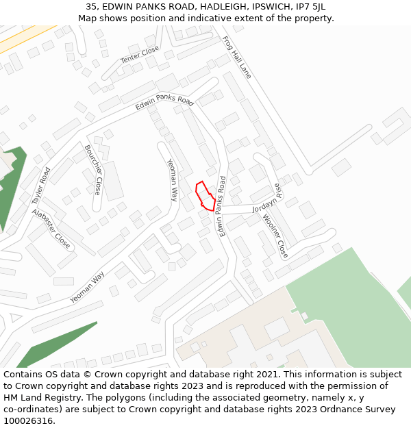 35, EDWIN PANKS ROAD, HADLEIGH, IPSWICH, IP7 5JL: Location map and indicative extent of plot