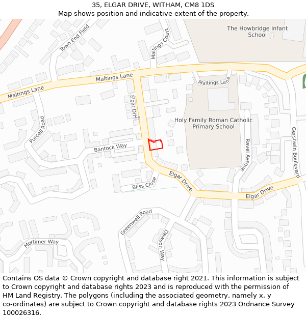 35, ELGAR DRIVE, WITHAM, CM8 1DS: Location map and indicative extent of plot