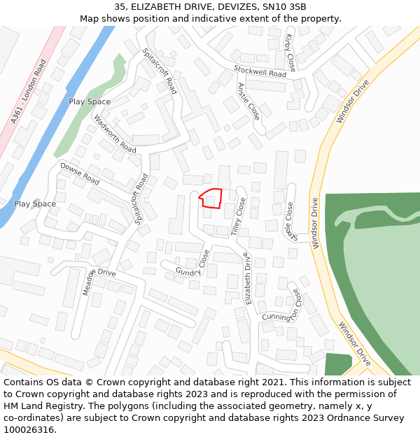 35, ELIZABETH DRIVE, DEVIZES, SN10 3SB: Location map and indicative extent of plot