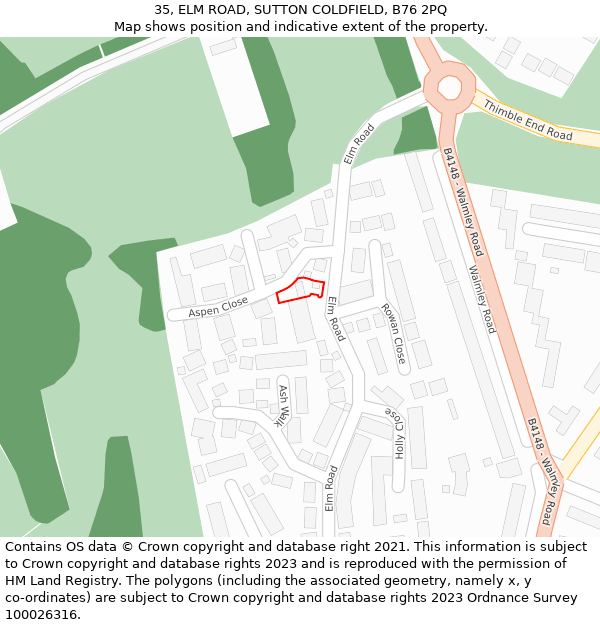 35, ELM ROAD, SUTTON COLDFIELD, B76 2PQ: Location map and indicative extent of plot