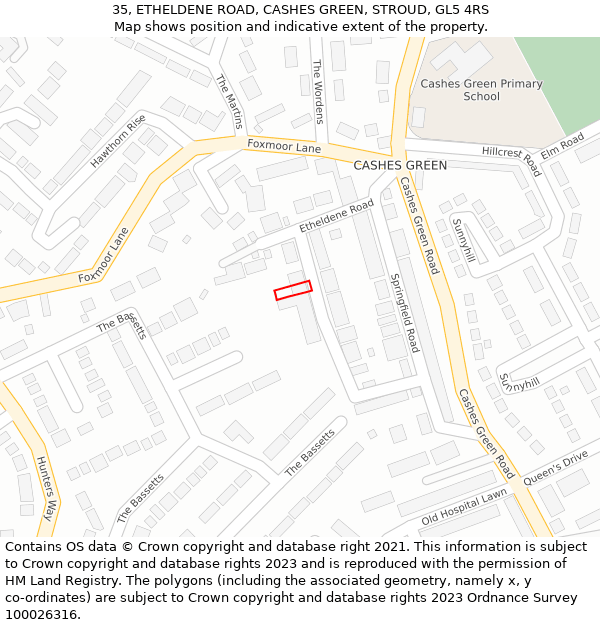 35, ETHELDENE ROAD, CASHES GREEN, STROUD, GL5 4RS: Location map and indicative extent of plot