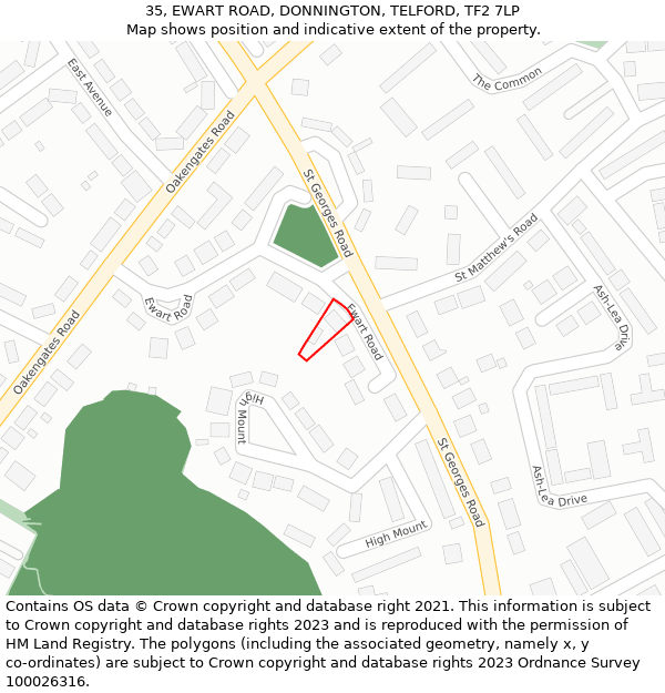 35, EWART ROAD, DONNINGTON, TELFORD, TF2 7LP: Location map and indicative extent of plot