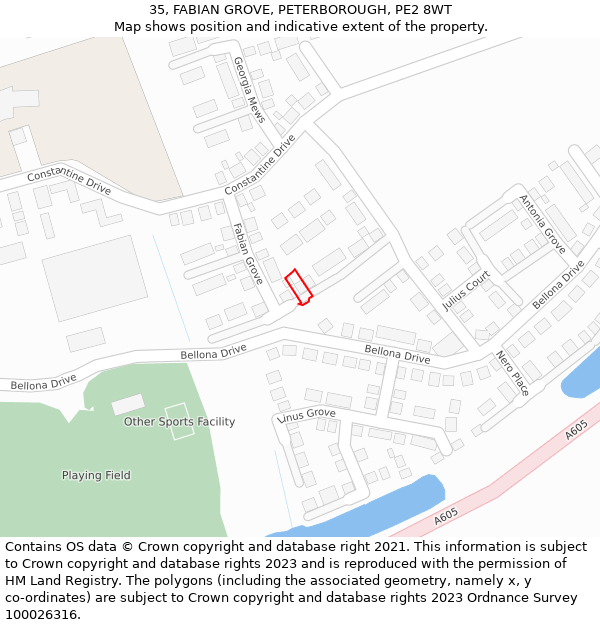 35, FABIAN GROVE, PETERBOROUGH, PE2 8WT: Location map and indicative extent of plot