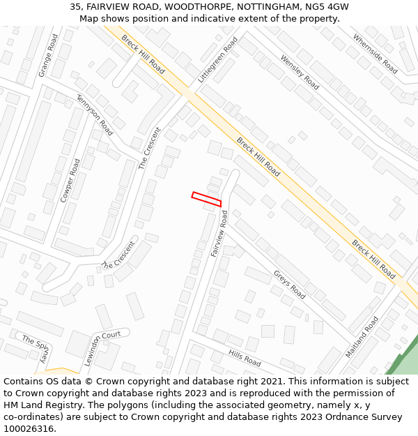 35, FAIRVIEW ROAD, WOODTHORPE, NOTTINGHAM, NG5 4GW: Location map and indicative extent of plot