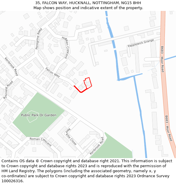 35, FALCON WAY, HUCKNALL, NOTTINGHAM, NG15 8HH: Location map and indicative extent of plot