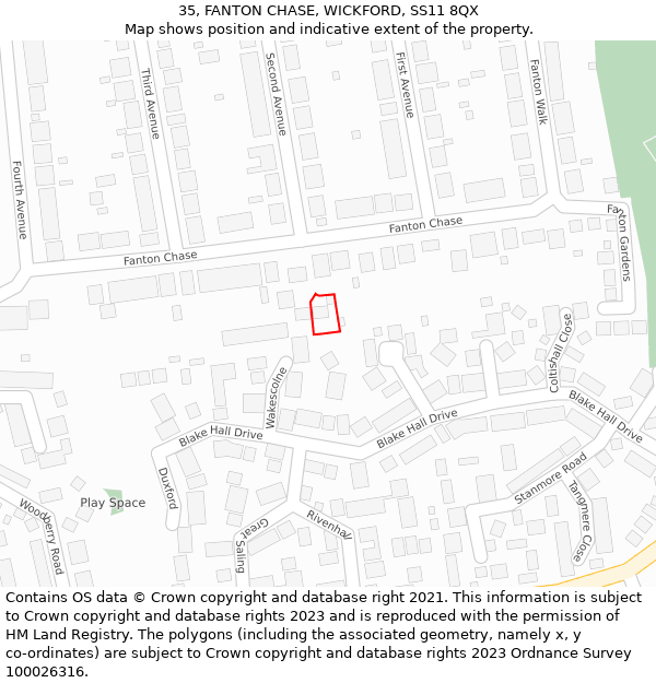 35, FANTON CHASE, WICKFORD, SS11 8QX: Location map and indicative extent of plot