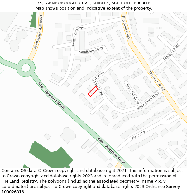 35, FARNBOROUGH DRIVE, SHIRLEY, SOLIHULL, B90 4TB: Location map and indicative extent of plot