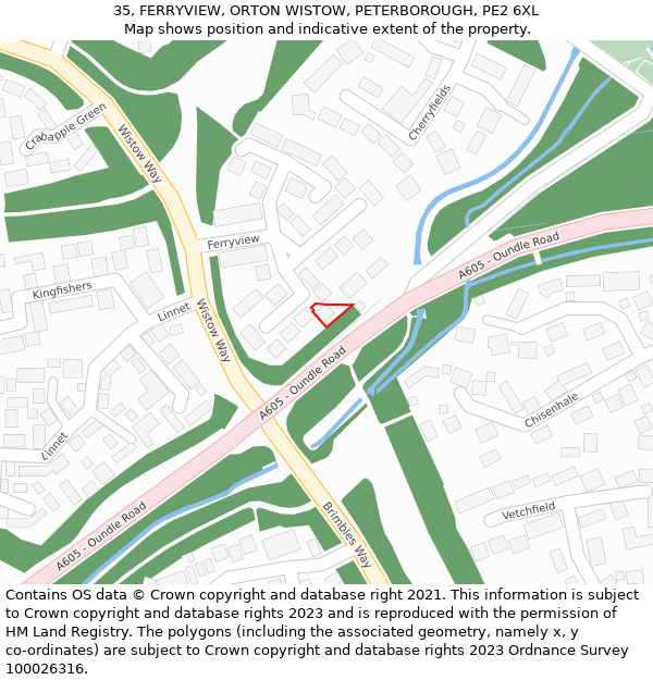 35, FERRYVIEW, ORTON WISTOW, PETERBOROUGH, PE2 6XL: Location map and indicative extent of plot