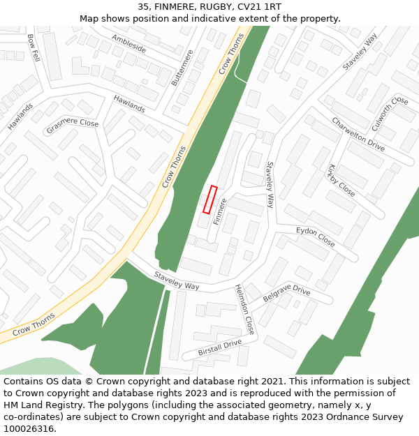 35, FINMERE, RUGBY, CV21 1RT: Location map and indicative extent of plot