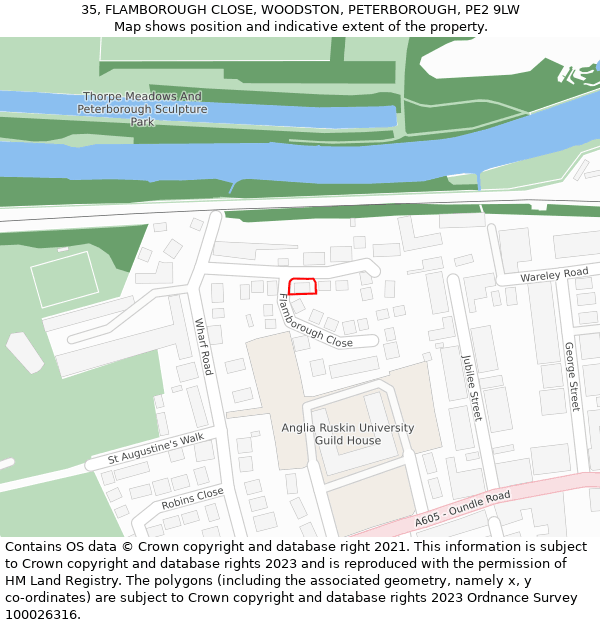 35, FLAMBOROUGH CLOSE, WOODSTON, PETERBOROUGH, PE2 9LW: Location map and indicative extent of plot