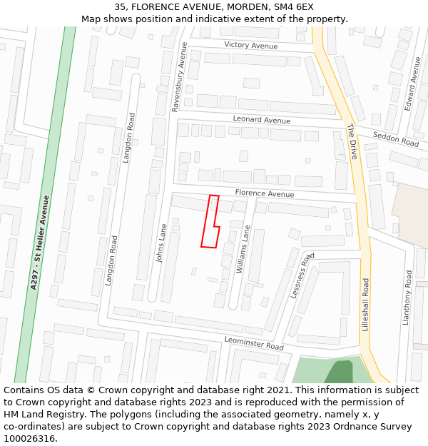 35, FLORENCE AVENUE, MORDEN, SM4 6EX: Location map and indicative extent of plot