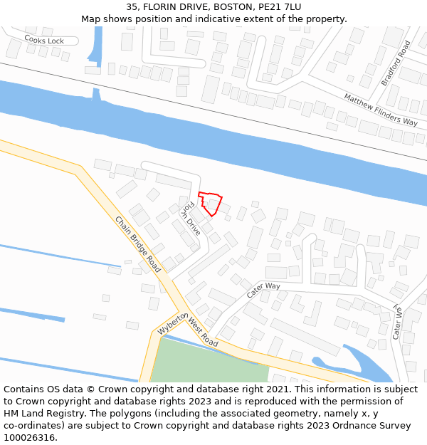 35, FLORIN DRIVE, BOSTON, PE21 7LU: Location map and indicative extent of plot