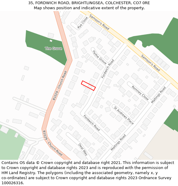 35, FORDWICH ROAD, BRIGHTLINGSEA, COLCHESTER, CO7 0RE: Location map and indicative extent of plot