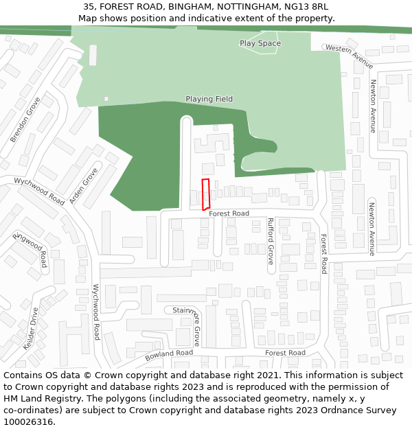 35, FOREST ROAD, BINGHAM, NOTTINGHAM, NG13 8RL: Location map and indicative extent of plot