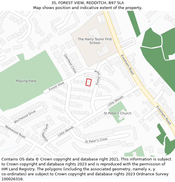 35, FOREST VIEW, REDDITCH, B97 5LA: Location map and indicative extent of plot