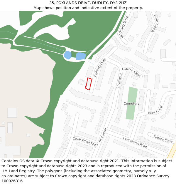 35, FOXLANDS DRIVE, DUDLEY, DY3 2HZ: Location map and indicative extent of plot