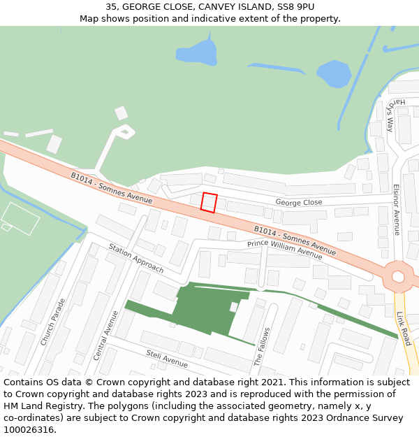 35, GEORGE CLOSE, CANVEY ISLAND, SS8 9PU: Location map and indicative extent of plot