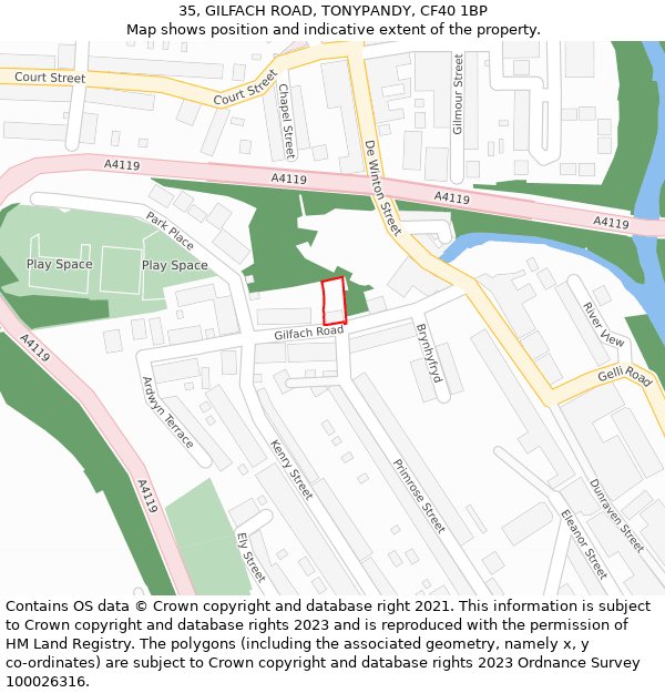 35, GILFACH ROAD, TONYPANDY, CF40 1BP: Location map and indicative extent of plot