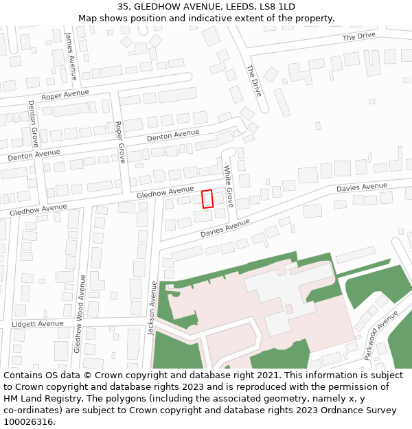 35, GLEDHOW AVENUE, LEEDS, LS8 1LD: Location map and indicative extent of plot