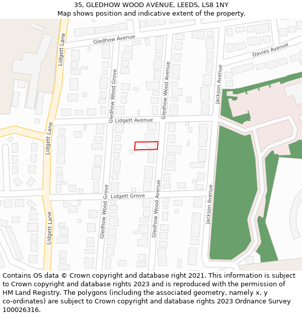 35, GLEDHOW WOOD AVENUE, LEEDS, LS8 1NY: Location map and indicative extent of plot