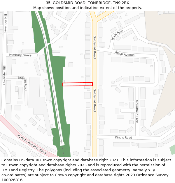 35, GOLDSMID ROAD, TONBRIDGE, TN9 2BX: Location map and indicative extent of plot