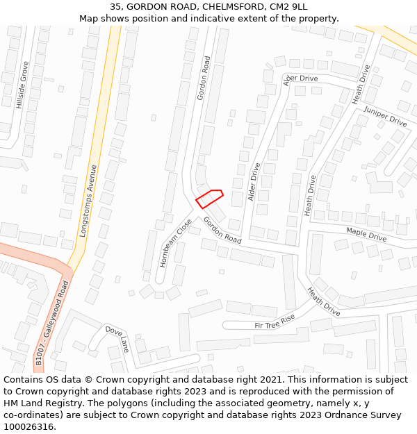 35, GORDON ROAD, CHELMSFORD, CM2 9LL: Location map and indicative extent of plot