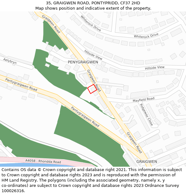 35, GRAIGWEN ROAD, PONTYPRIDD, CF37 2HD: Location map and indicative extent of plot