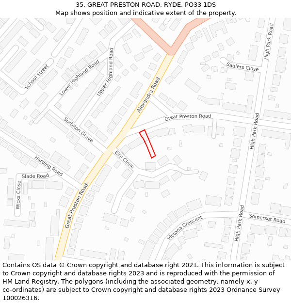 35, GREAT PRESTON ROAD, RYDE, PO33 1DS: Location map and indicative extent of plot