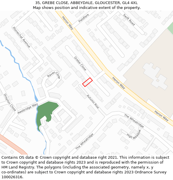 35, GREBE CLOSE, ABBEYDALE, GLOUCESTER, GL4 4XL: Location map and indicative extent of plot