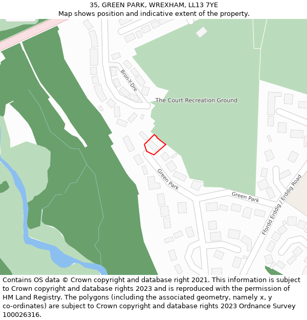35, GREEN PARK, WREXHAM, LL13 7YE: Location map and indicative extent of plot