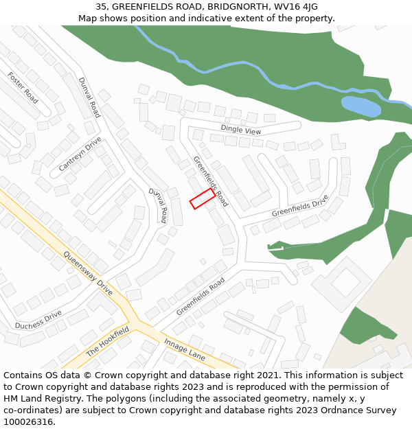 35, GREENFIELDS ROAD, BRIDGNORTH, WV16 4JG: Location map and indicative extent of plot