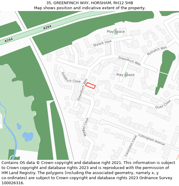 35, GREENFINCH WAY, HORSHAM, RH12 5HB: Location map and indicative extent of plot