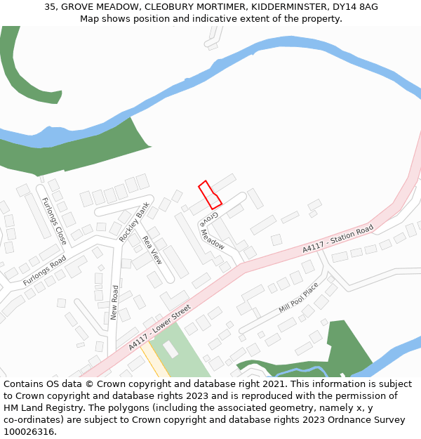 35, GROVE MEADOW, CLEOBURY MORTIMER, KIDDERMINSTER, DY14 8AG: Location map and indicative extent of plot