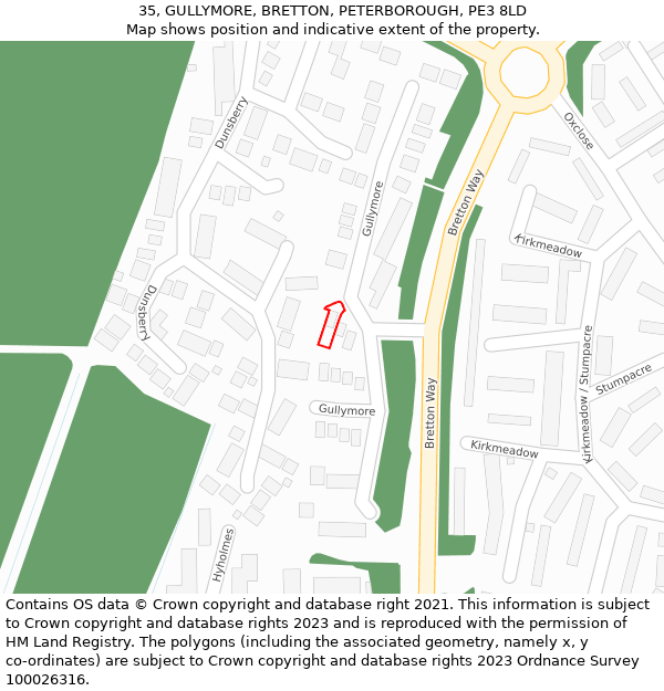 35, GULLYMORE, BRETTON, PETERBOROUGH, PE3 8LD: Location map and indicative extent of plot