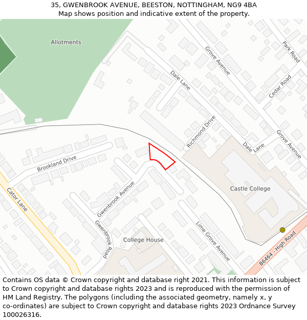 35, GWENBROOK AVENUE, BEESTON, NOTTINGHAM, NG9 4BA: Location map and indicative extent of plot