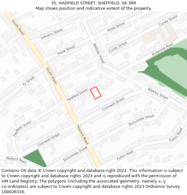 35, HADFIELD STREET, SHEFFIELD, S6 3RR: Location map and indicative extent of plot