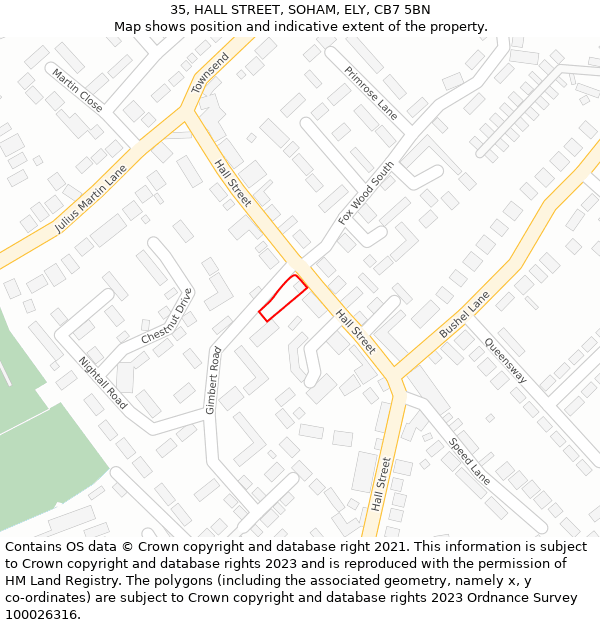 35, HALL STREET, SOHAM, ELY, CB7 5BN: Location map and indicative extent of plot