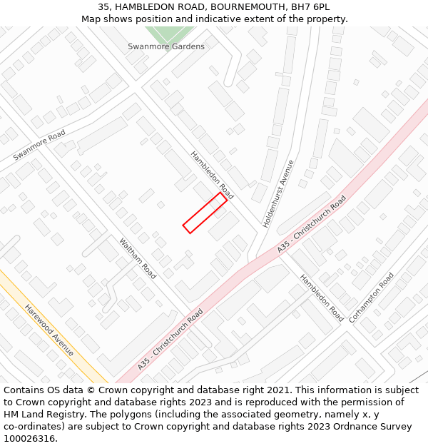 35, HAMBLEDON ROAD, BOURNEMOUTH, BH7 6PL: Location map and indicative extent of plot