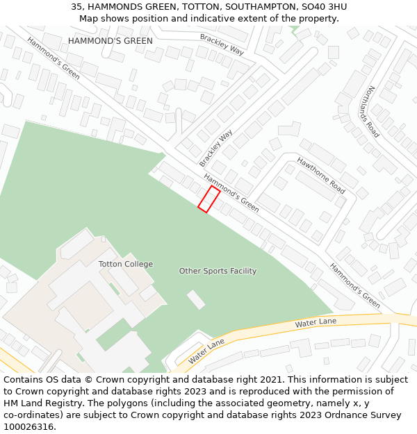 35, HAMMONDS GREEN, TOTTON, SOUTHAMPTON, SO40 3HU: Location map and indicative extent of plot