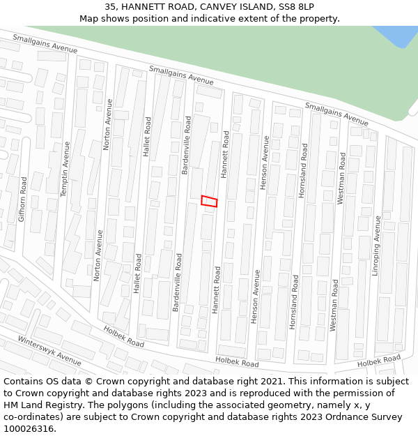 35, HANNETT ROAD, CANVEY ISLAND, SS8 8LP: Location map and indicative extent of plot