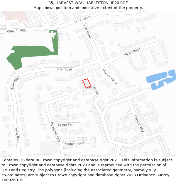 35, HARVEST WAY, HARLESTON, IP20 9GE: Location map and indicative extent of plot