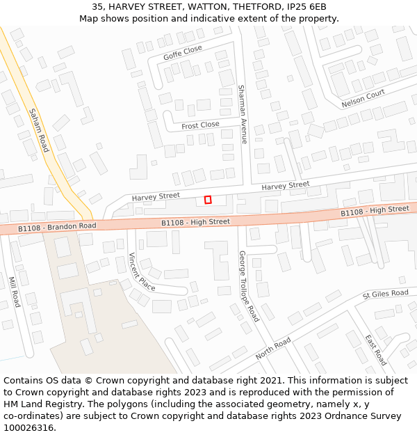 35, HARVEY STREET, WATTON, THETFORD, IP25 6EB: Location map and indicative extent of plot