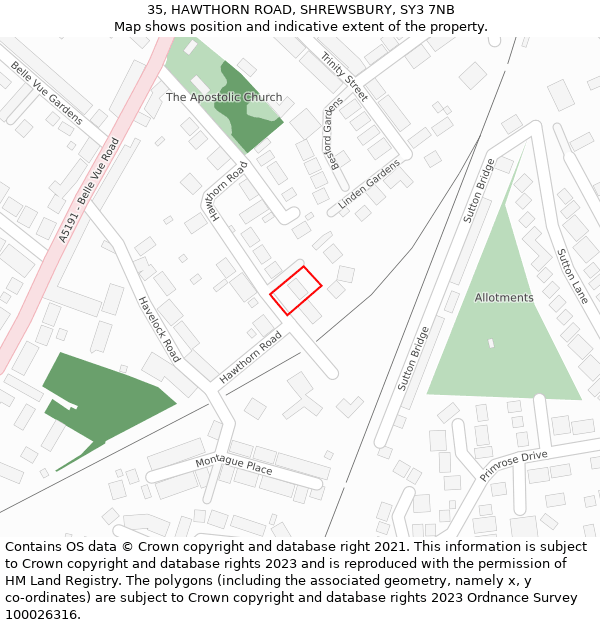 35, HAWTHORN ROAD, SHREWSBURY, SY3 7NB: Location map and indicative extent of plot