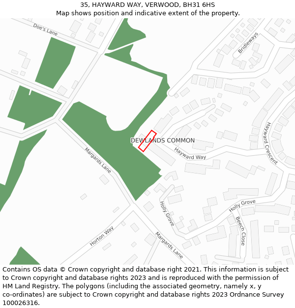 35, HAYWARD WAY, VERWOOD, BH31 6HS: Location map and indicative extent of plot