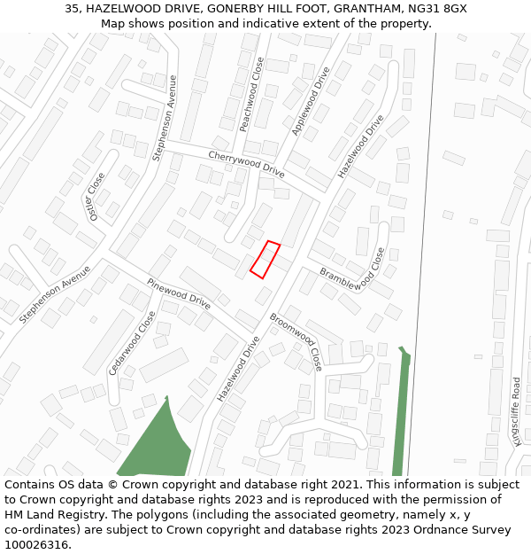 35, HAZELWOOD DRIVE, GONERBY HILL FOOT, GRANTHAM, NG31 8GX: Location map and indicative extent of plot