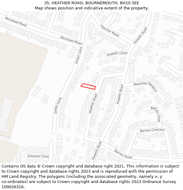 35, HEATHER ROAD, BOURNEMOUTH, BH10 5EE: Location map and indicative extent of plot