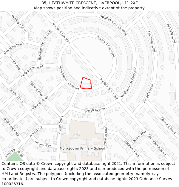 35, HEATHWAITE CRESCENT, LIVERPOOL, L11 2XE: Location map and indicative extent of plot