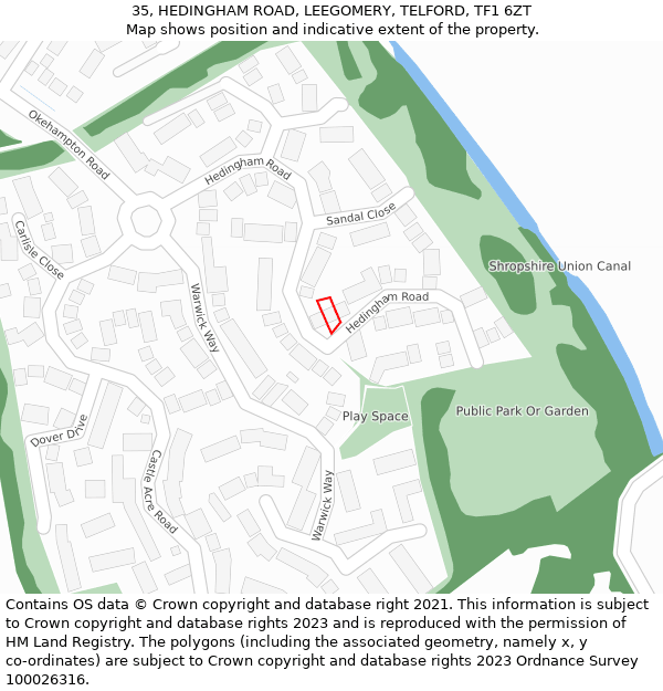 35, HEDINGHAM ROAD, LEEGOMERY, TELFORD, TF1 6ZT: Location map and indicative extent of plot