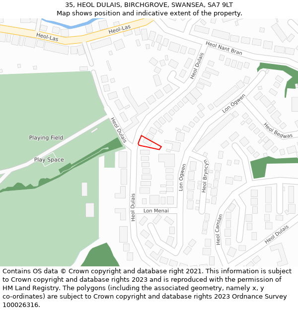 35, HEOL DULAIS, BIRCHGROVE, SWANSEA, SA7 9LT: Location map and indicative extent of plot