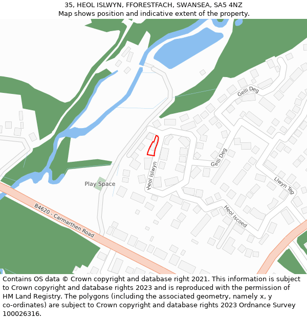 35, HEOL ISLWYN, FFORESTFACH, SWANSEA, SA5 4NZ: Location map and indicative extent of plot